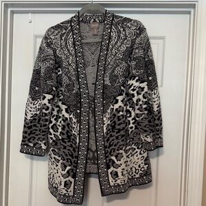 Chico's Monochrome Animal Print Cardigan . Worn once . 3/4 length sleeves.